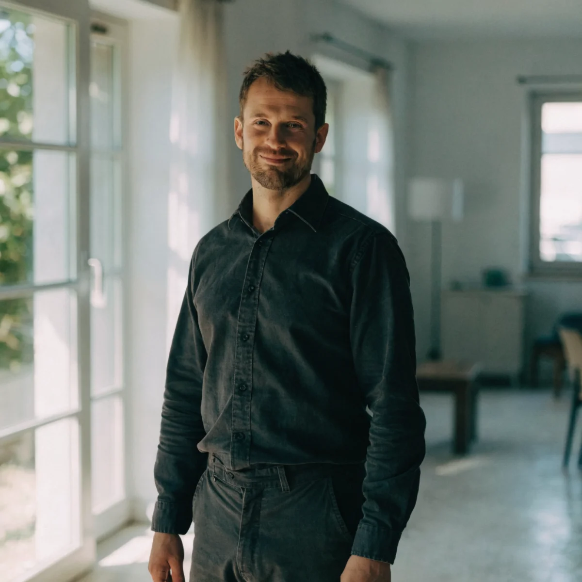 Tim, Inhaber von Tim-AktivBau, in einem renovierten Raum